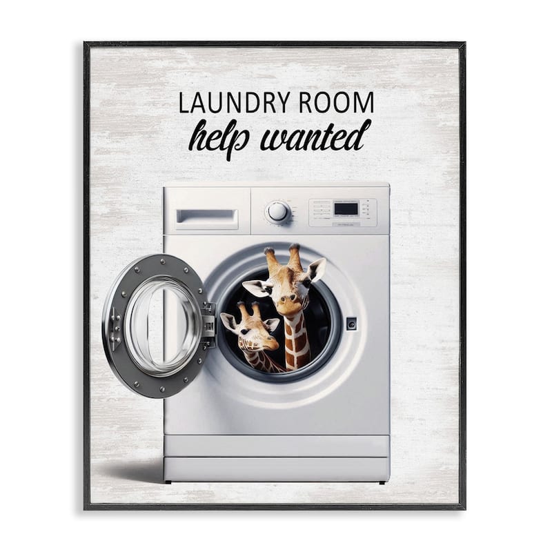 Stupell Laundry Room Help Wanted Framed Giclee Art Design By Lettered and Lined - 24 x 30 - Black