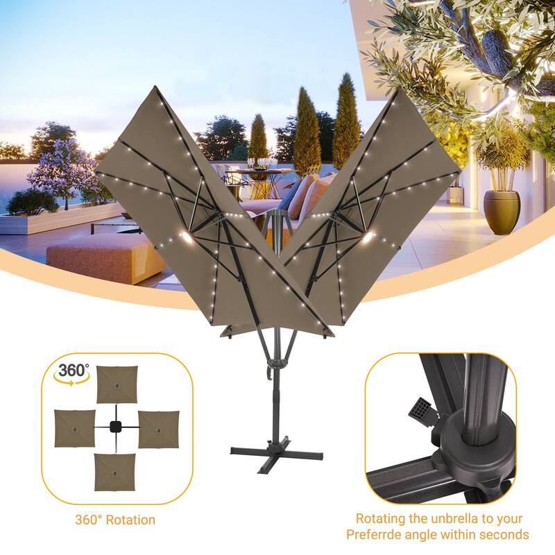 LIVOOSUN Aluminum 10x8FT LED Rectangular Cantilever Patio Umbrella