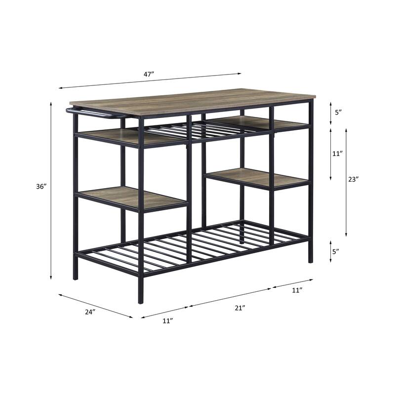 Lona Rustic Oak & Black Finish Kitchen Island