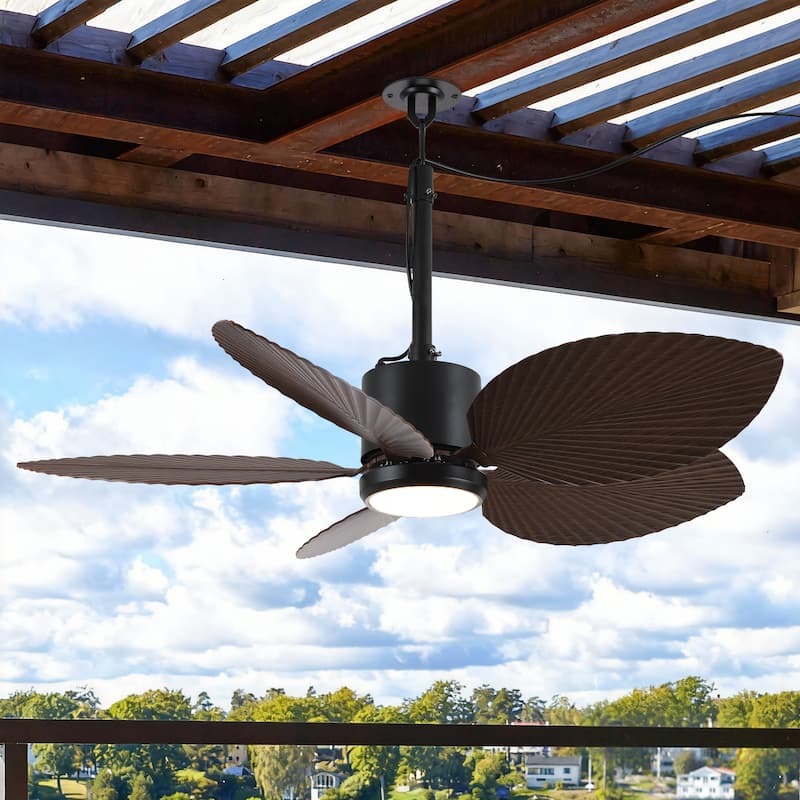 42" Tropical ABS Palm Leaf 5-Blades Outdoor Gazebo Ceiling Fan with Remote and Light - 42"Wx13.7"H