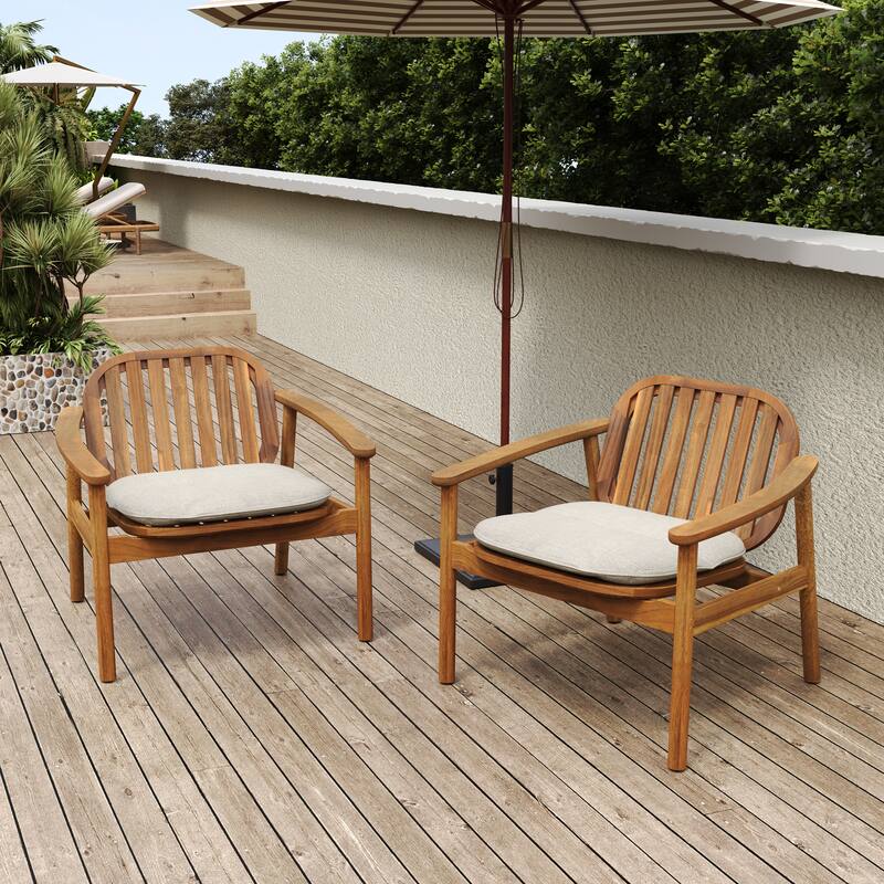 Christopher Knight Home- Alex Outdoor Acacia Wood Club Chair With Cushion(Set of 2) - Teak Finish+Beige Cushion
