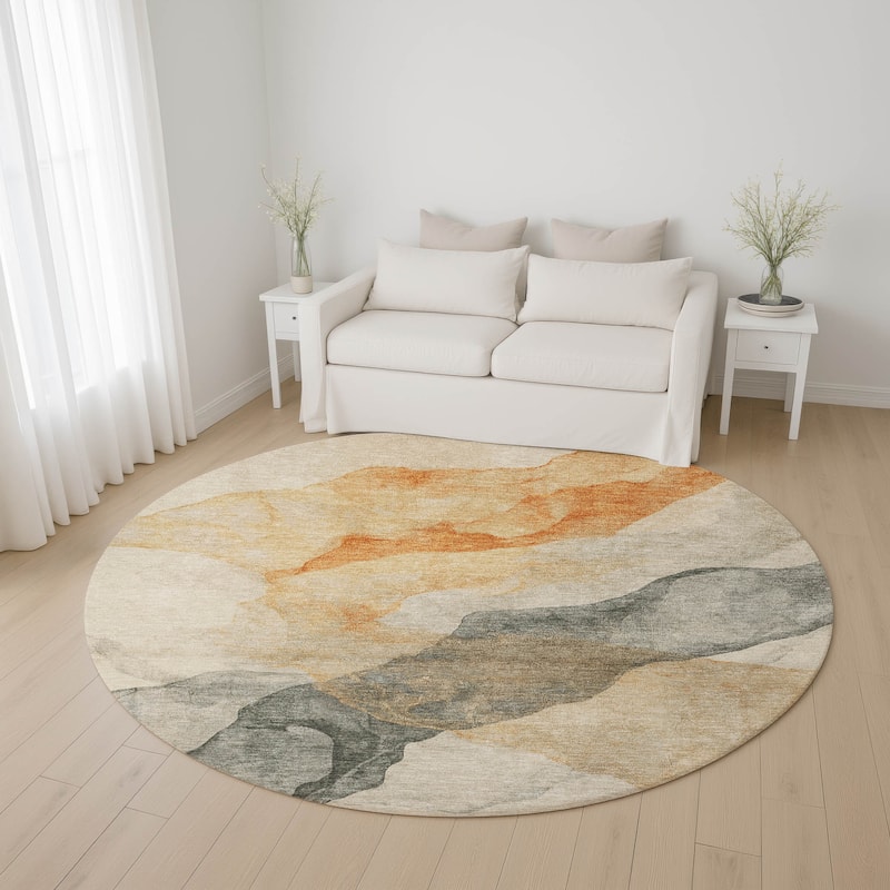 Premium Washable Super Soft Abstract Mayfield Rug - Orange - 8' x 8'