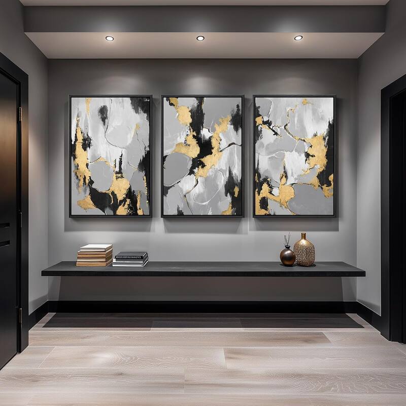 Wall Art,Black Grey Gold Abstract Pictures