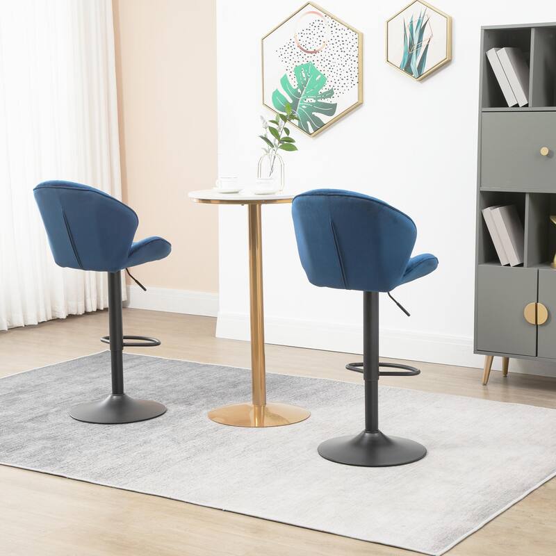 2 Adjustable Barstools with Back and Footrest, Counter Height Bar Chairs - N/A - Blue