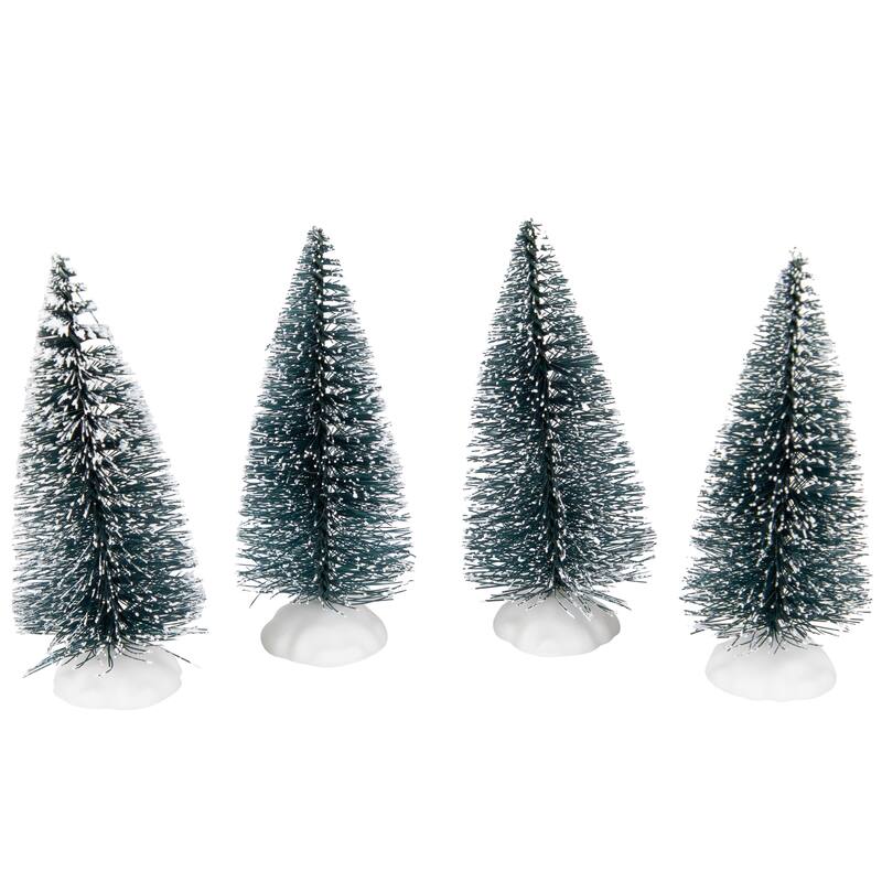 Frosted Mini Bottle Brush Pine Christmas Village Trees - 3" - Set of 4