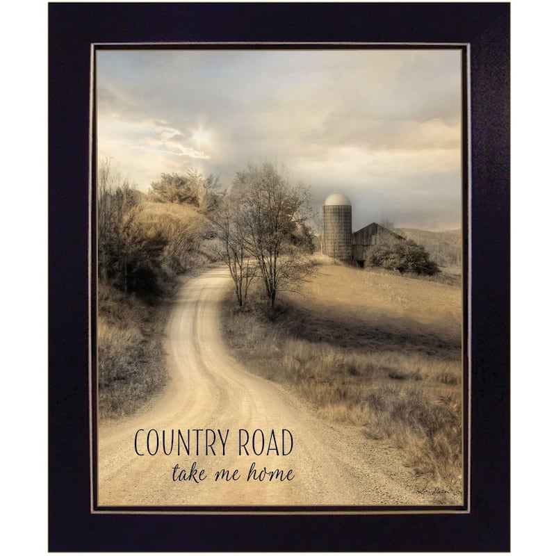 TrendyDecor4U Farmhouse "Country Road Take Me Home" Framed Print Wall Art by Lori Deiter