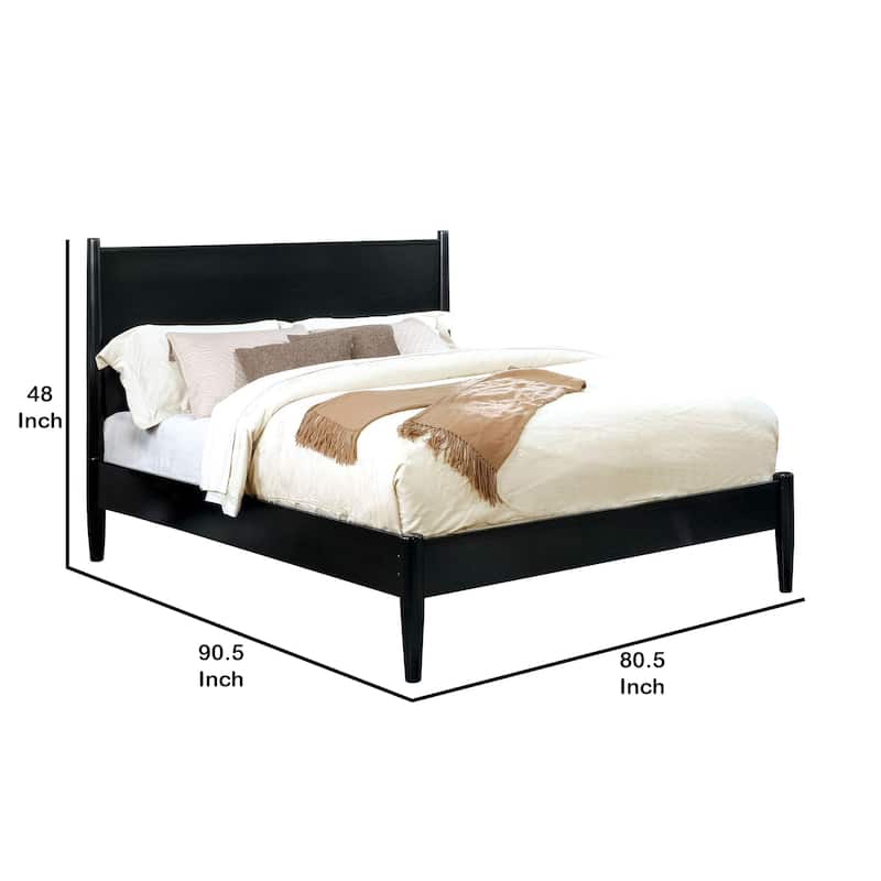 Wooden California King Size Bed with Panel Headboard, Black