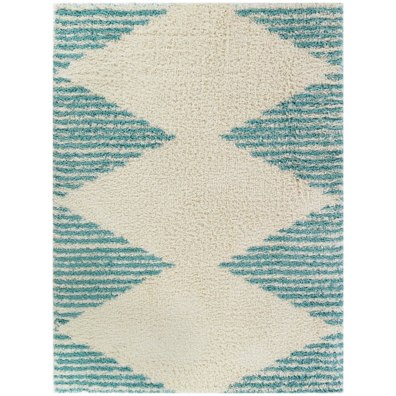 Hughes Geometric Striped Shag Area Rug