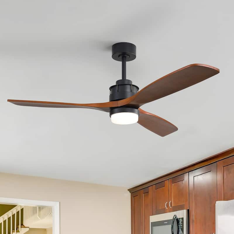 Sofucor 60Inch Ceiling Fan Solid Wood Blades with Light Remote Control,Indoor/Outdoor with Reversible DC Motor for Bedroom Patio