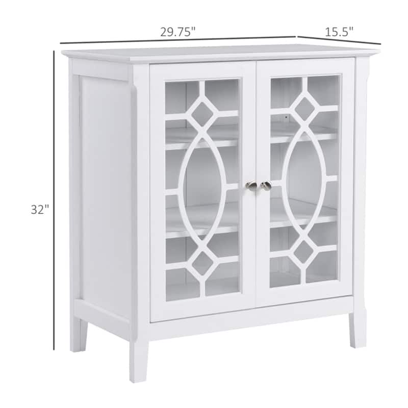 White MDF and Glass Enclosed Storage Cabinet with Glass Doors Adjustable Shelves Multi Purpose Buffet TV Console