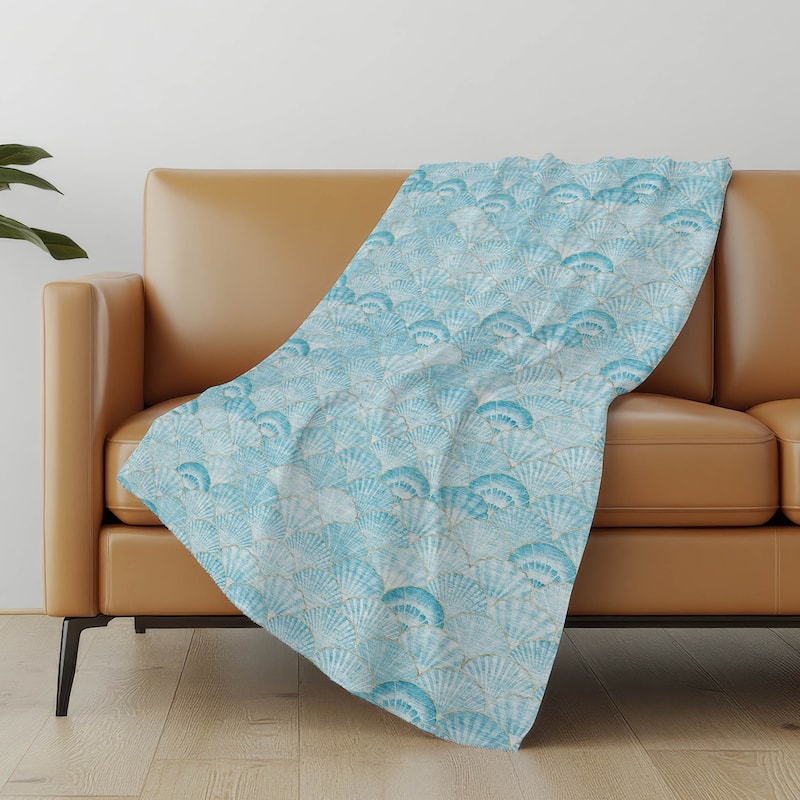 Premium Machine Washable ASB181 Coastal Seashell Sherpa Throw Blanket - Aqua - 4'2" x 5'10"