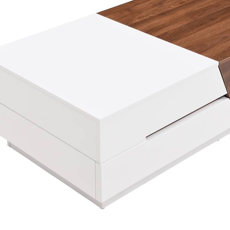 Modern Extendable Sliding Top Coffee Table with Hidden Storage and Drawers