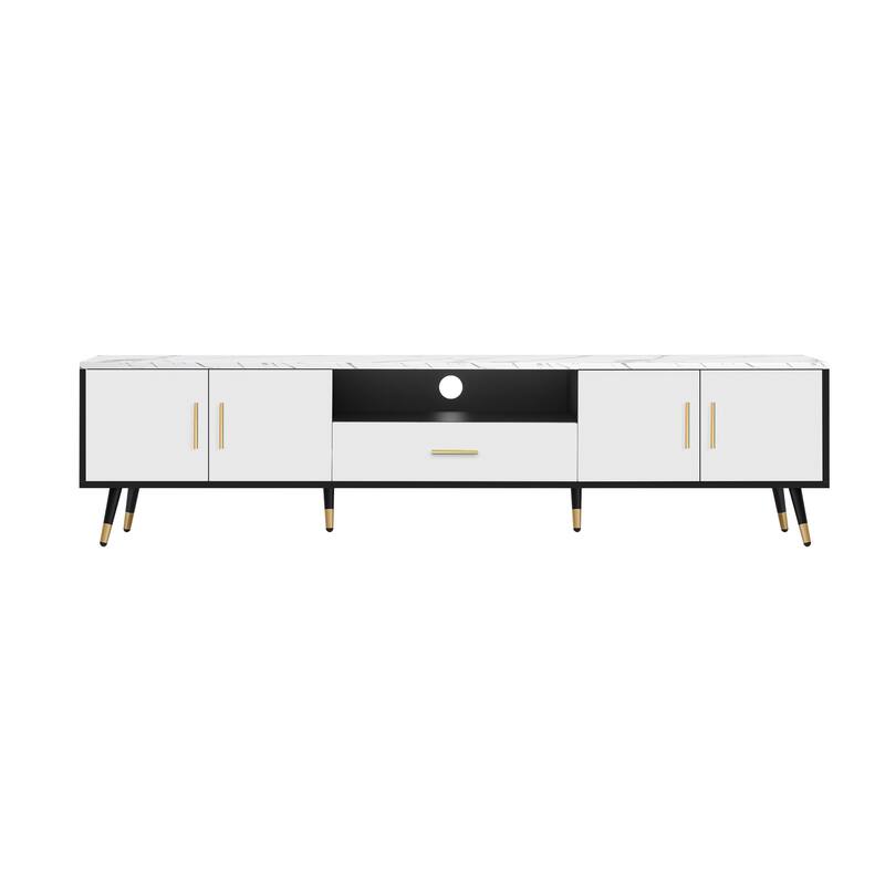 71" Modern TV Stand with 2 Cabinets & Open Compartments, Entertainment Center for TVs up to 80", Television Console