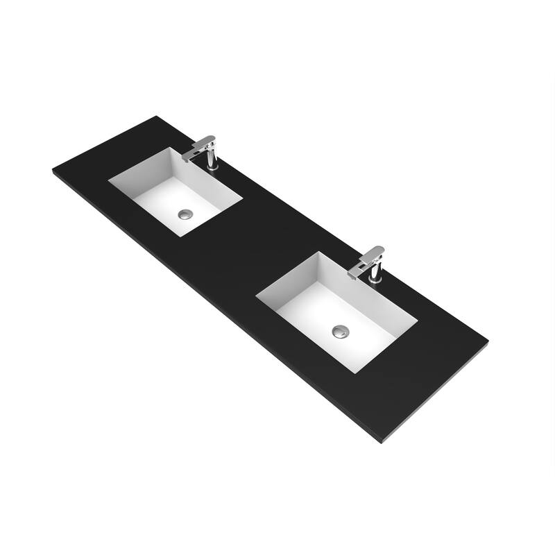 Serenity Solid-Surface Bathroom Vanity Top with Sink - 72" - Black