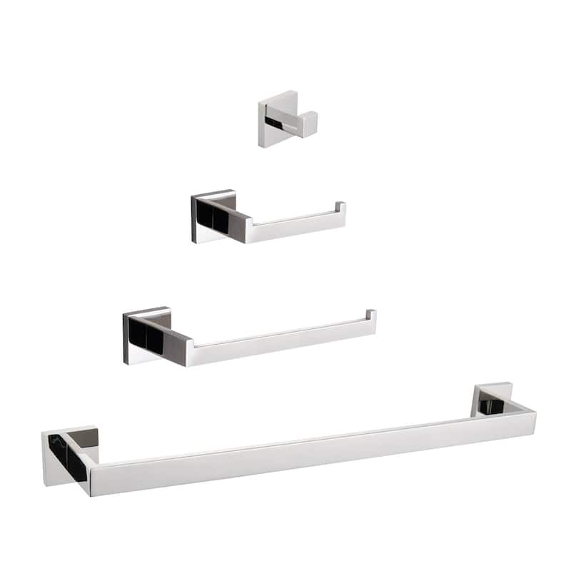 Wall Mount 4 Piece Bathroom Hardware Set Polished Chrome Bathroom Accessories Set Stainless Steel Towel Holder Bar Set - Polished Chrome