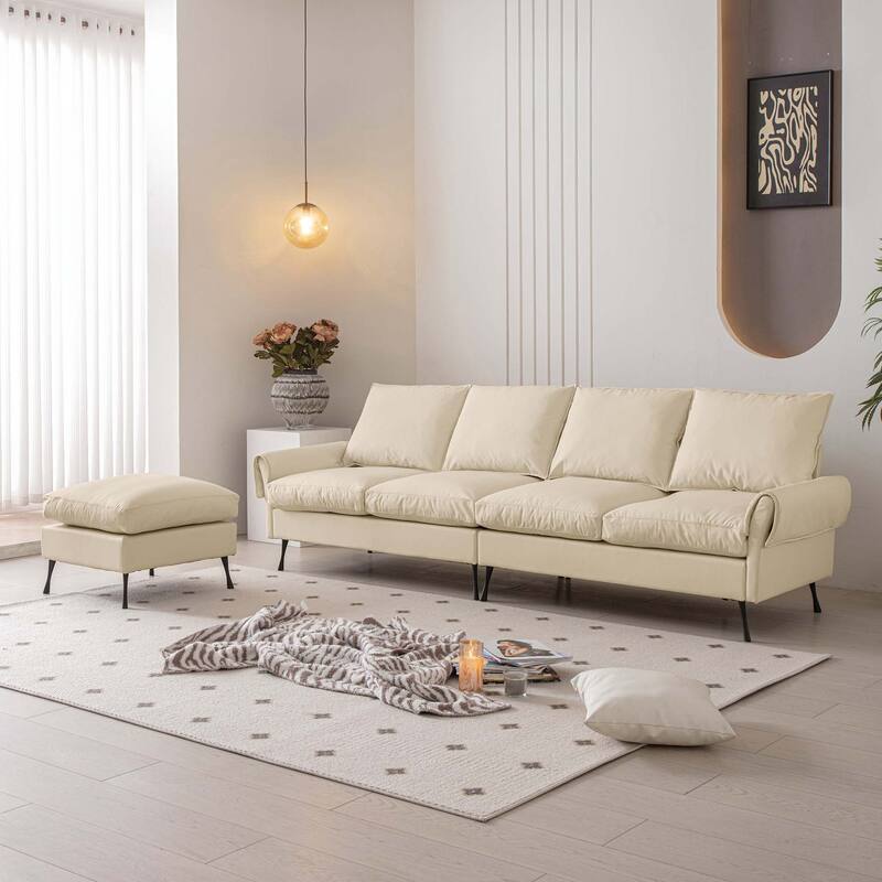 104.5"Modern Technical leather L-Shaped Sofa with Ottoman