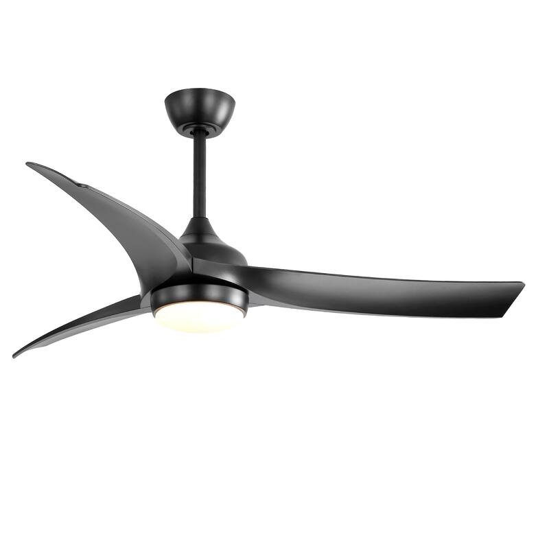 52 Inch Modern Black Ceiling Fan with 18W LED Light and Remote Control 3 ABS Blades DC Motor for Bedroom Living Room - Black