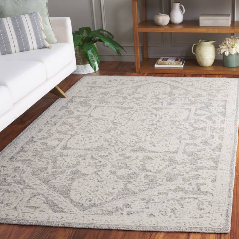 SAFAVIEH Handmade Ebony Wenke Modern & Contemporary Wool Rug - 5' x 8' - Ivory/Grey