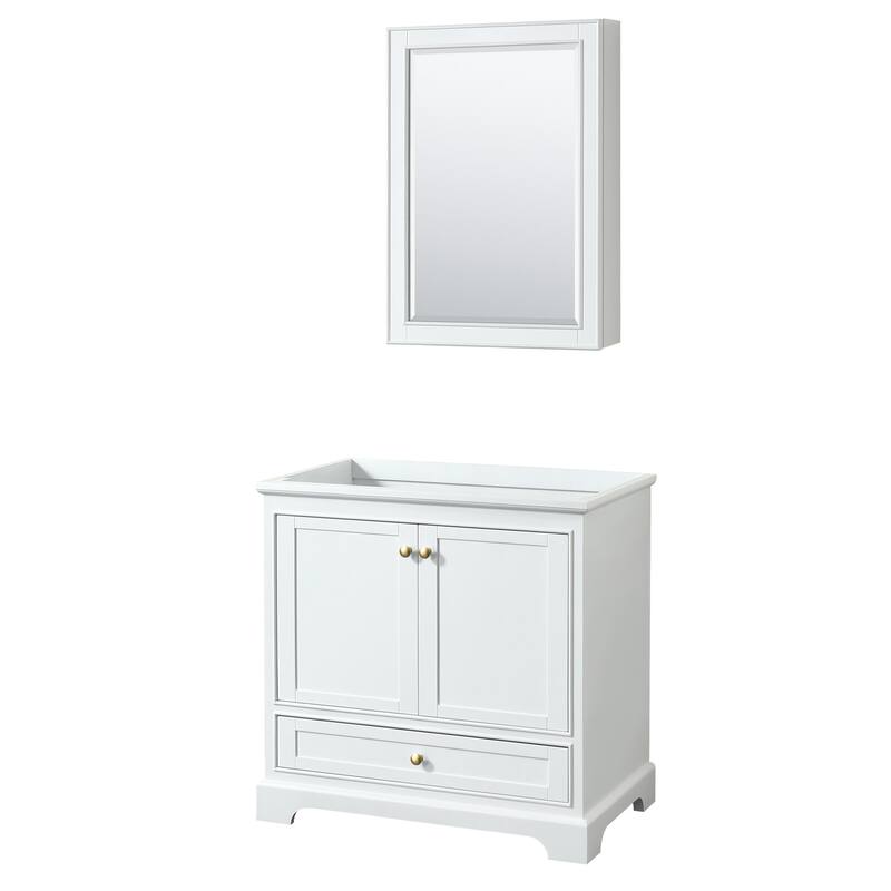Wyndham Collection Deborah 35-1/4" Free Standing Single Wood Vanity - White / Brushed Gold Hardware