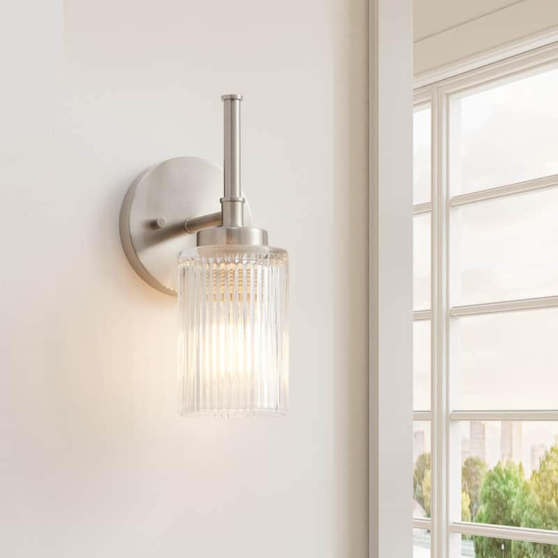 KAWOTI 1- Light Ribbed Glass Wall Sconce (W5" * H11.5" * D6") - Brushed Nickel