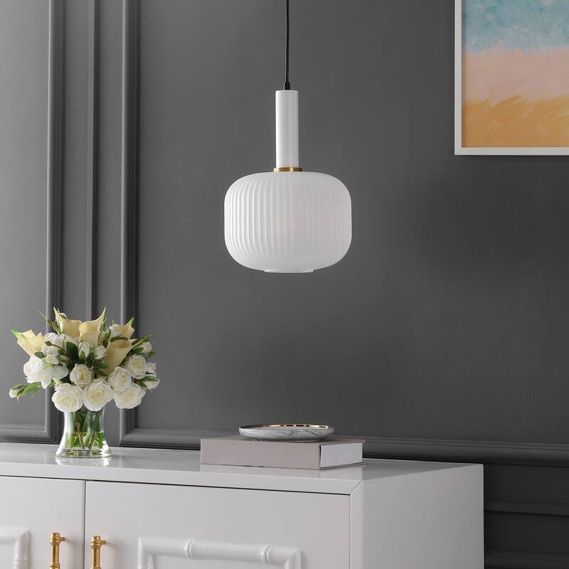 SAFAVIEH Dortje 10-inch Pendant Light - 10 In. W x 10 In. D x 17-76 In. H - White/Black - 10Wx10Dx76H