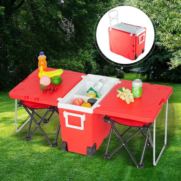 Outdoor Picnic Foldable Multi-function Rolling Cooler Upgraded Stool. Opens flyout.