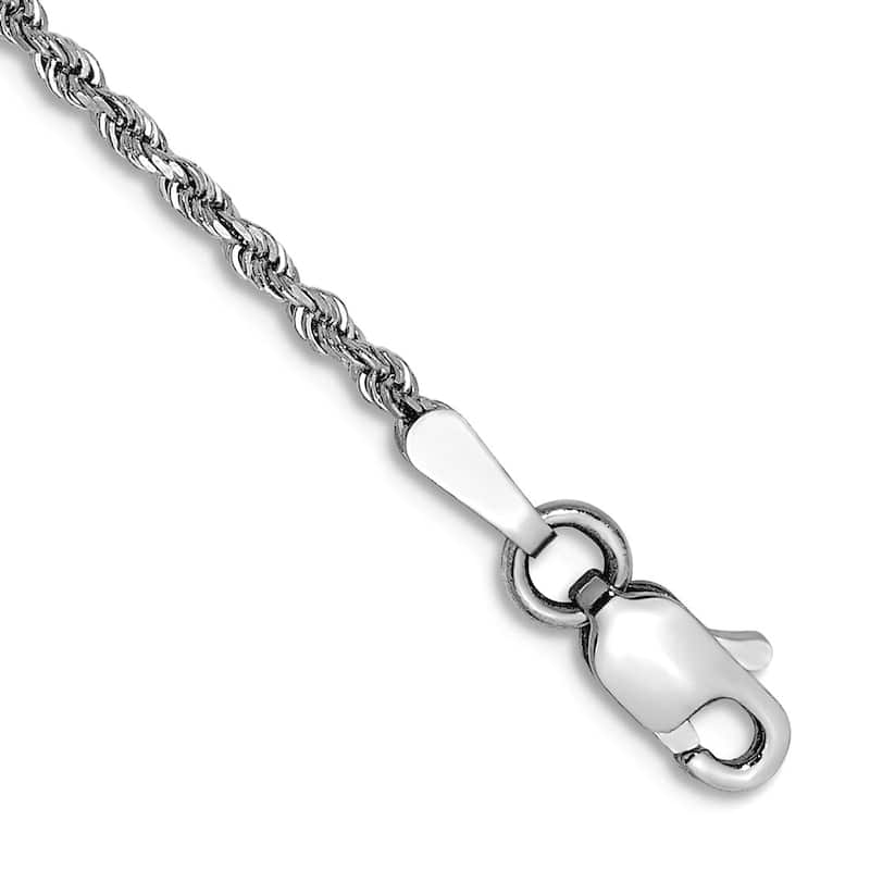 Curata Solid Yellow, White or Rose Gold 10" 1.5mm Diamond-Cut Rope Chain Anklet (10k or 14k) - 10k - White