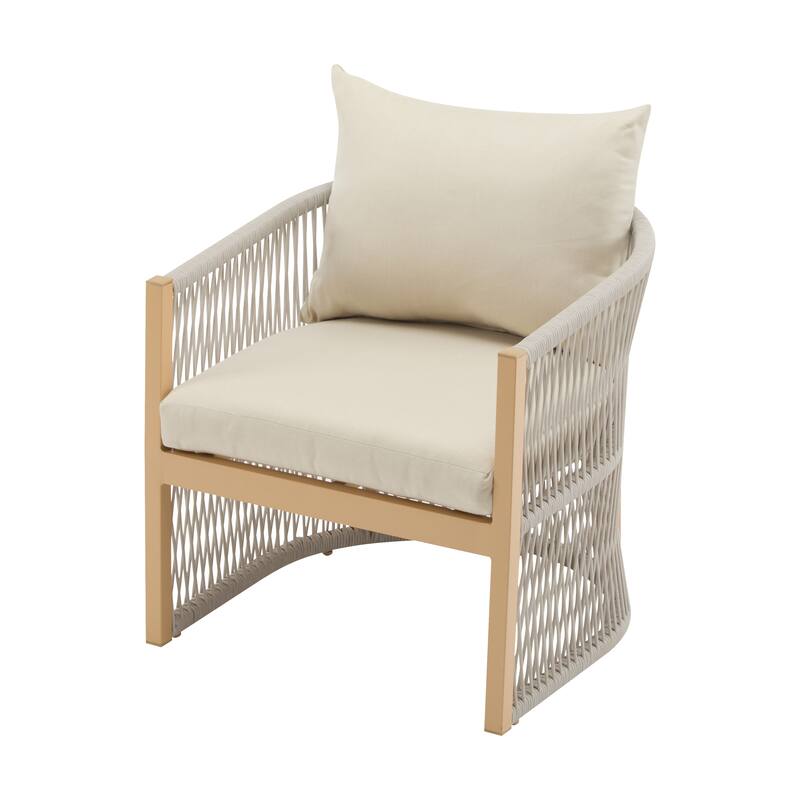 Contemporary Curved Aluminum Lounge Chair with Rope-Weave Design and Cushioned Comfort for Indoor and Outdoor Use