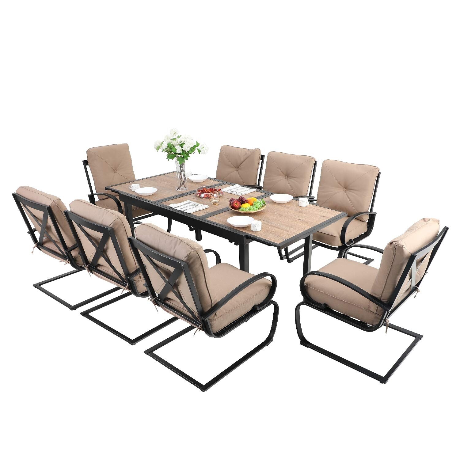 Shop Mfstudio 7 9 Piece Patio Dining Set With 6 C Spring Motion Metal Rocker Chairs And 1 Expandable Outdoor Dining Rectangle Table Overstock 32362459