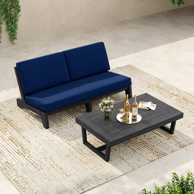 3-Seat Outdoor Sofa Set with Solid Wood Coffee Table, Weather-Resistant Cushions