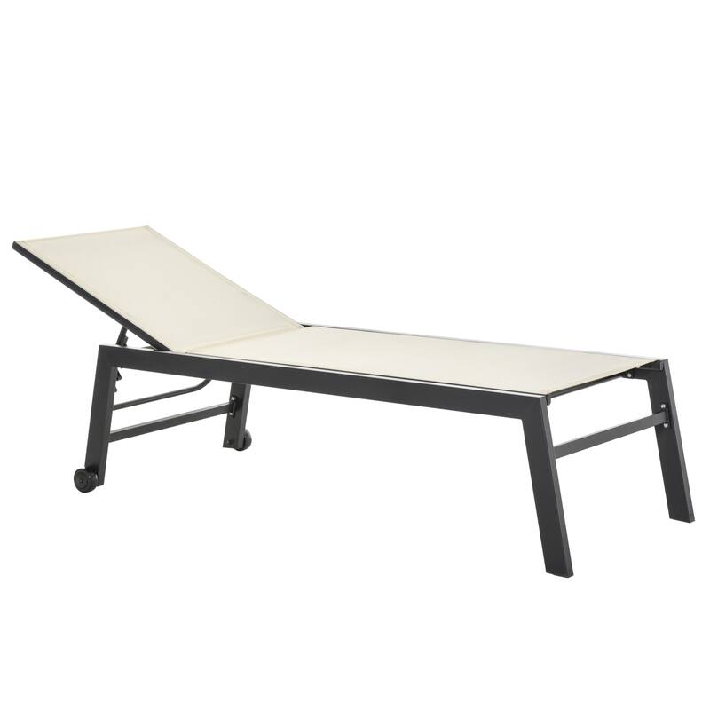 Outsunny Patio Garden Sun Chaise Lounge Chair with 5-Position Backrest, 2 Back Wheels, & Industrial Design