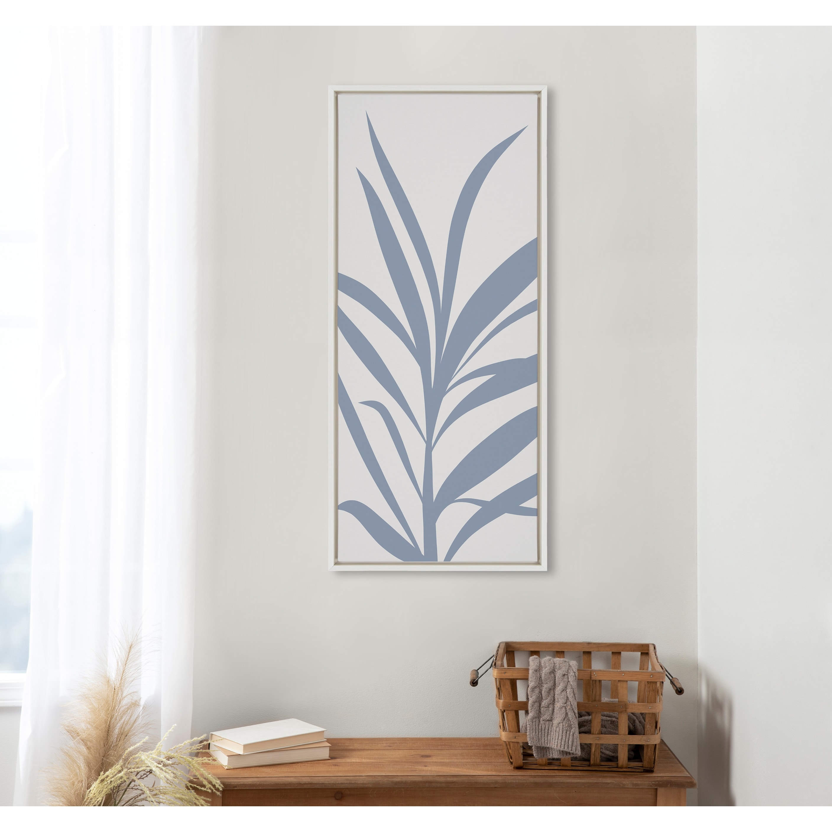 Kate and Laurel Sylvie Mid Century Retro Jungle Botanical Light Blue Framed Canvas by The Creative Bunch Studio
