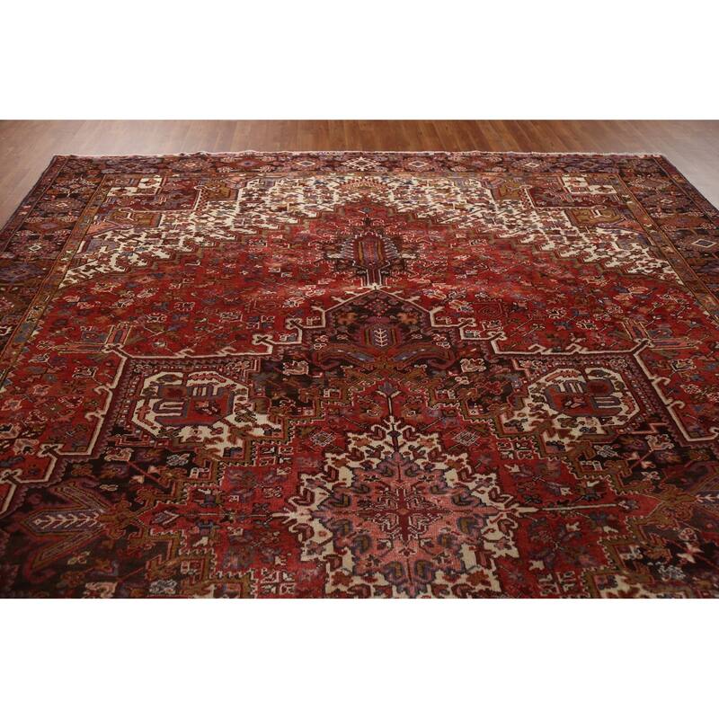Vintage Vegetable Dye Heriz Persian Area Rug Wool Hand-knotted Carpet - 9'10" x 13'0"