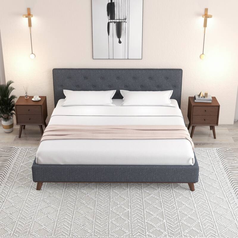 GDFStudio - Graceville Modern Fabric Platform Bed with Tall Tufted Headboard