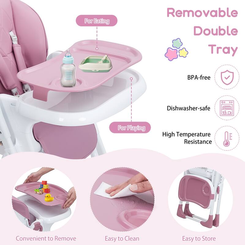 Kids Foldable High Chair with Adjustable Height and Recline