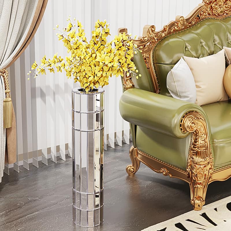 29.92"(76cm)Tall Floor Vase Mirrored Silver Round Vase for Home Decor Mirrored Glass Decorative Modern Vase Ideal