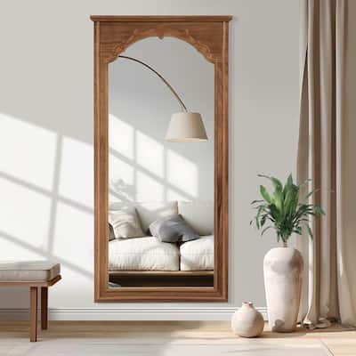 Full Length Vintage Carved Soild Wood Frame Wall Mirror Leaning Mirror - 71"x35"