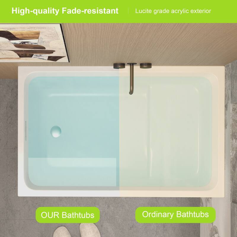 GDFStudio - Alistair Compact Freestanding Soaking Bathtub with Supportive Built-In Seat