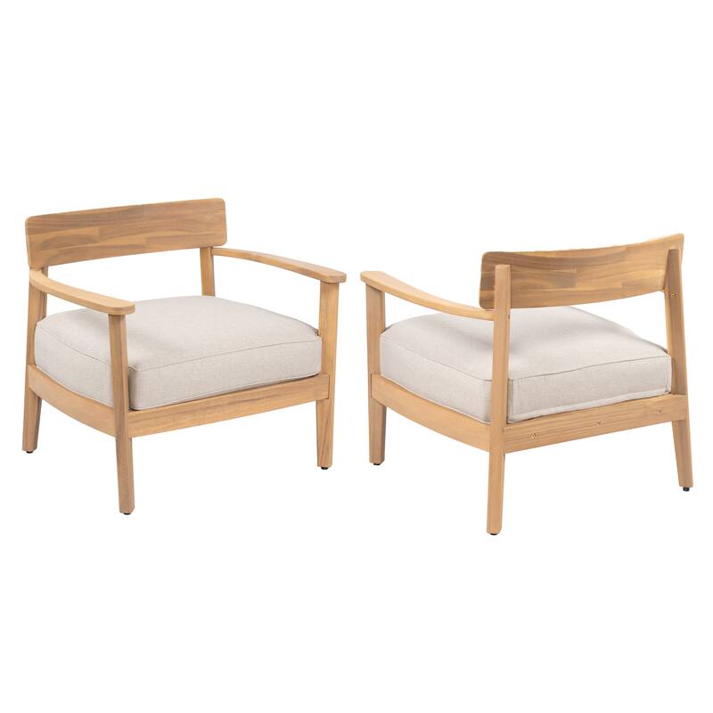 Roomfitters Mallorca Outdoor Acacia Wood Club Chair with Seat Cushion, Teak Finish and Beige Fabric