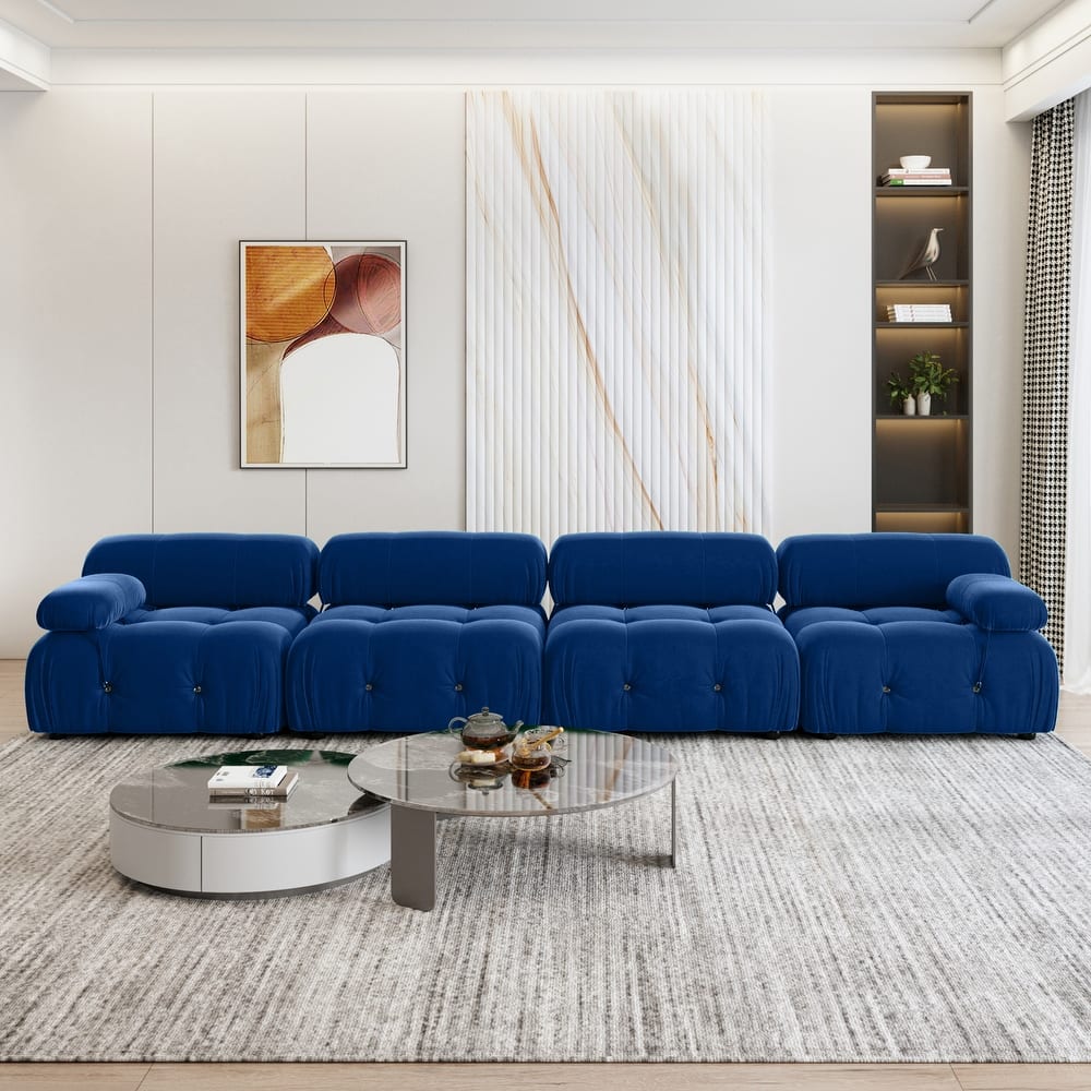 104" Convertible Modular Sectional Sofa, Minimalist Mid-Century Velvet Sofas Couches