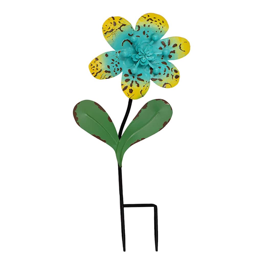 Daisy Floral Outdoor Garden Stake - 25.5" - Aqua and Green