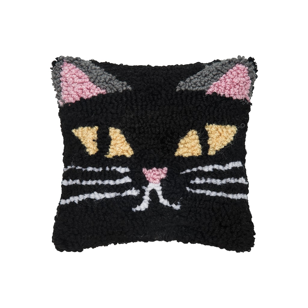 Spooky Cat Face Halloween Hooked Pillow