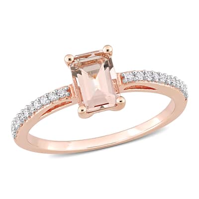 Miadora 10k Rose Gold Octagon-cut Morganite and 1/10ct TDW Diamond Ring