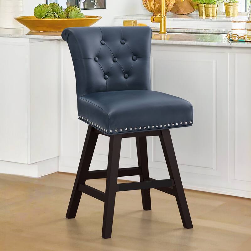 Modern 26.in Swivel Bar Stool Armless Counter Height Stool with Wooden Legs for Kitchen Island