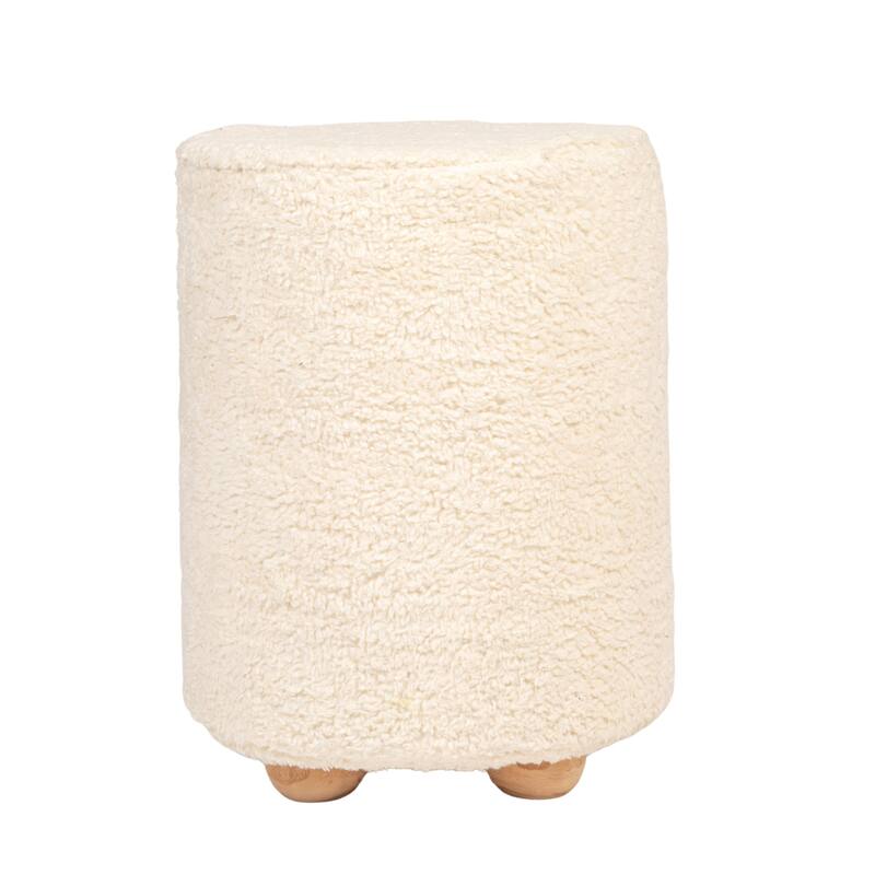 Round Cotton Sherpa Pouf with Pine Wood Feet