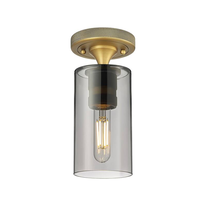 Innovations Lighting 434-1F-10-4 Crown Point Flush Crown Point 4" Wide - Brushed Brass / Plated Smoke