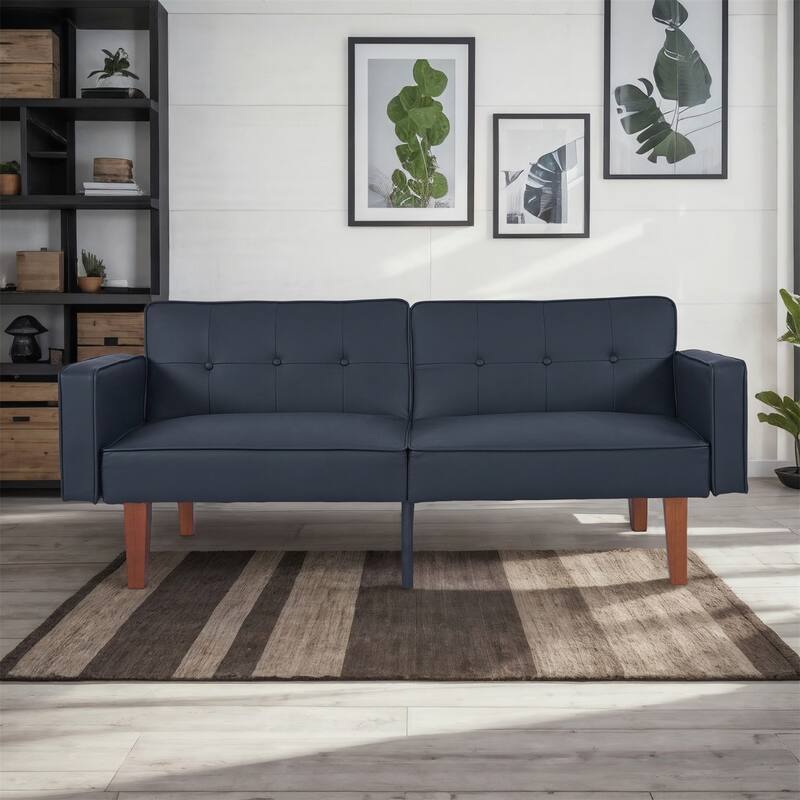 Convertible Sofa Bed Adjustable PU Leather Couch Sleeper Modern Recliner Reversible Loveseat Folding Daybed Guest Bed