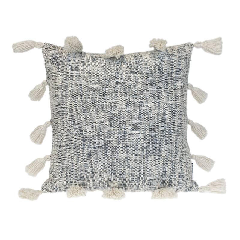 Striped Square Throw Pillow with Tassels - 18" - Cream and Blue