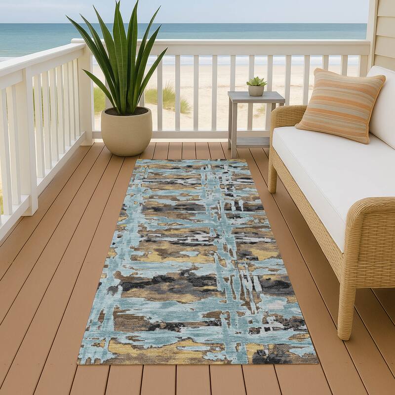 Machine Washable Indoor/ Outdoor Casual Fowler Chantille Rug - Teal - 2'3" x 7'6"