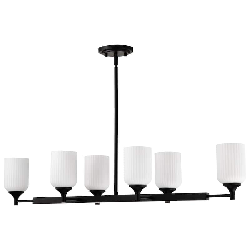 Solara 6 Light Island Pendant Matte Black Finish Frosted Ribbed Glass - Matte Black